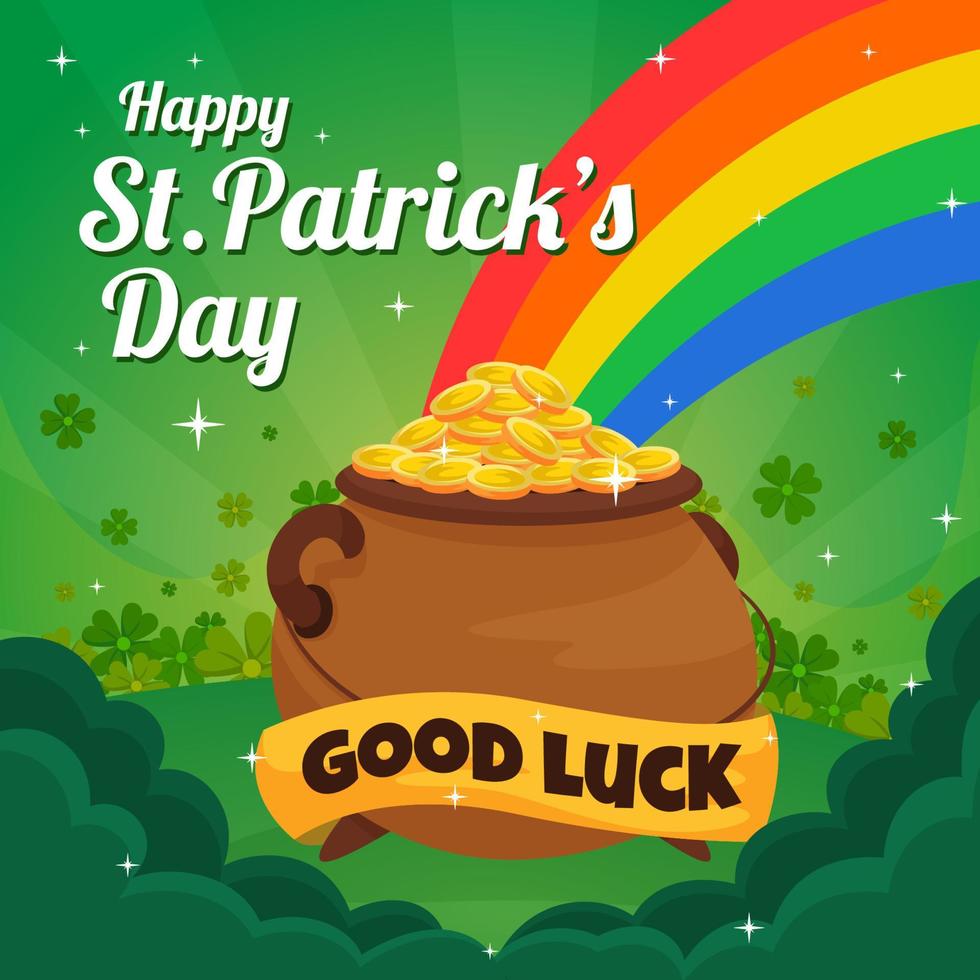 St Patrick's Pot of Gold and Rainbow vector