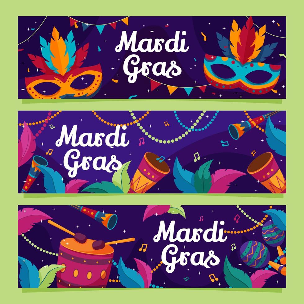 Happy Mardi Gras Banner Set vector