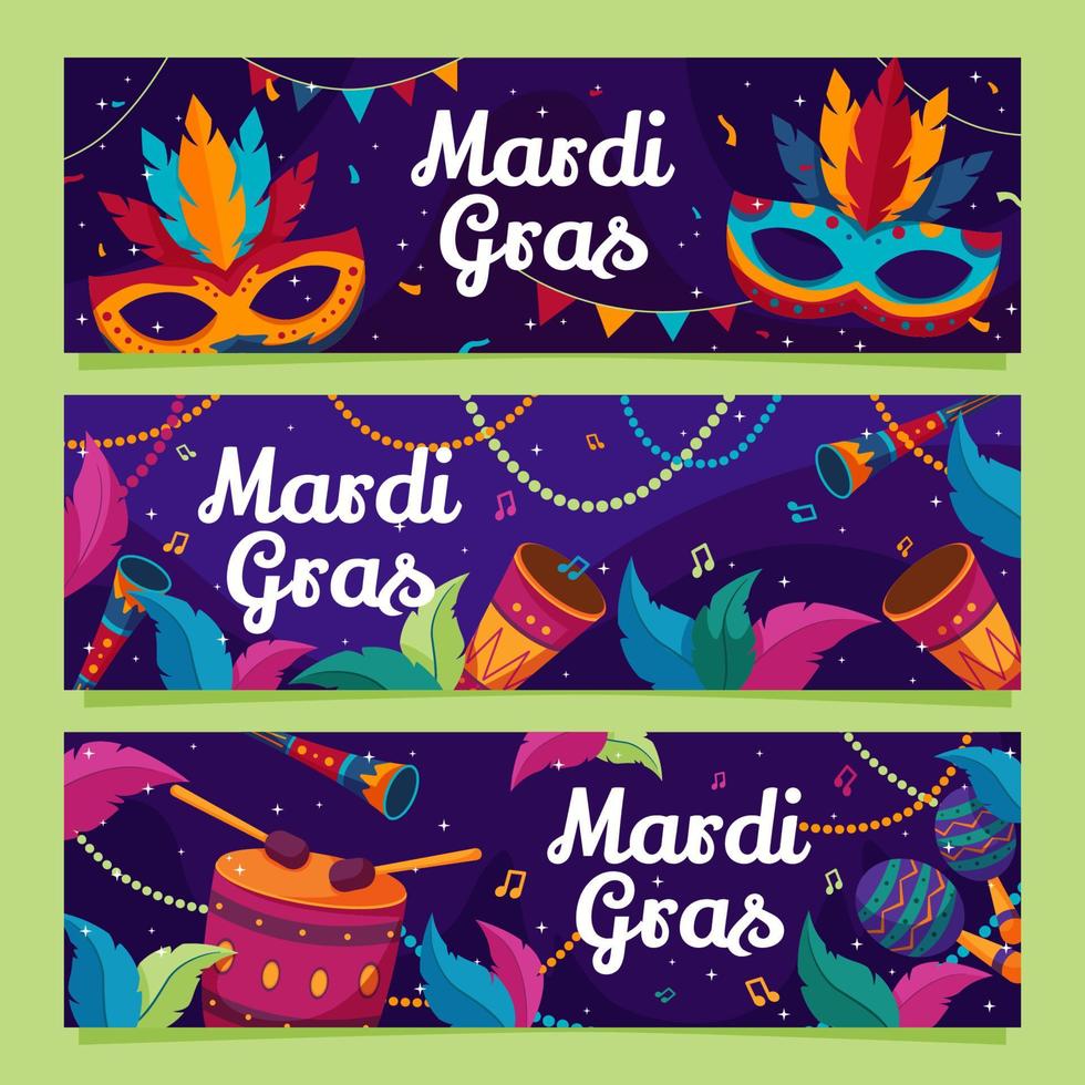 conjunto de banner de mardi gras feliz vector