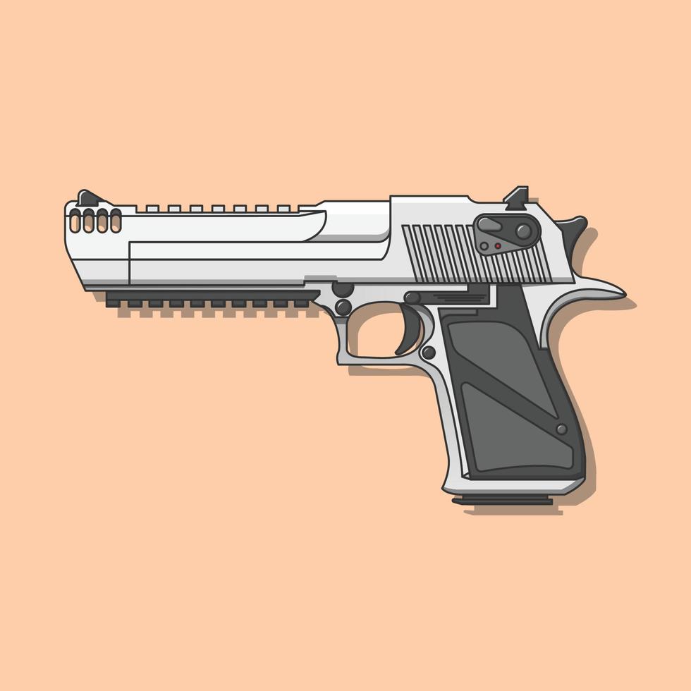 Desert Eagle Gun Vector Illustration. Handgun. Fire Weapon. Flat Cartoon Style Suitable for Icon, Web Landing Page, Banner, Flyer, Sticker, Card, Background, T-Shirt, Clip-art
