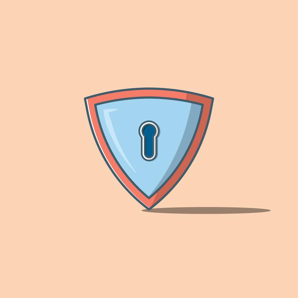 Lock Shield Vector Illustration. Object Design. Security Guard. Flat Cartoon Style Suitable for Icon, Web Landing Page, Banner, Flyer, Sticker, Card, Background, T-Shirt, Clip-art