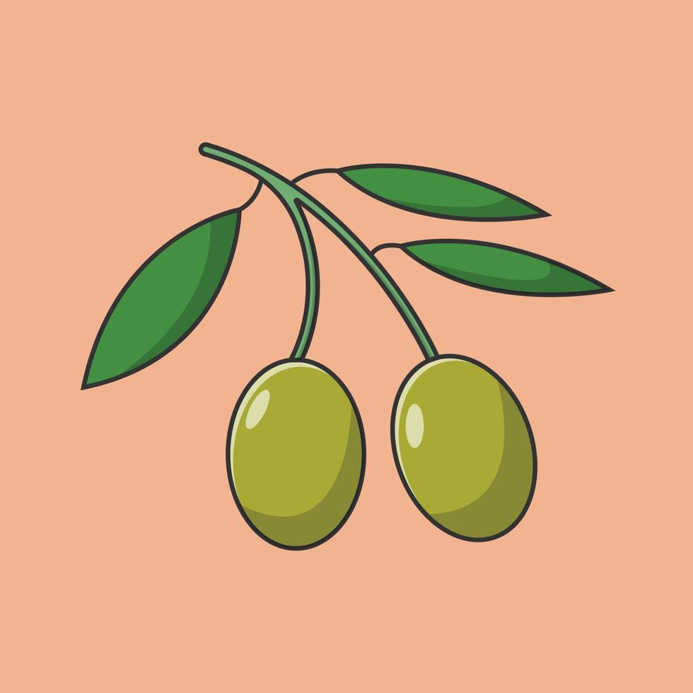 Ilustración de vector de fruta de oliva. aceite de oliva. estilo de vida saludable. estilo de dibujos animados planos adecuados para icono, página de inicio web, pancarta, volante, pegatina, tarjeta, fondo, camiseta, imágenes prediseñadas