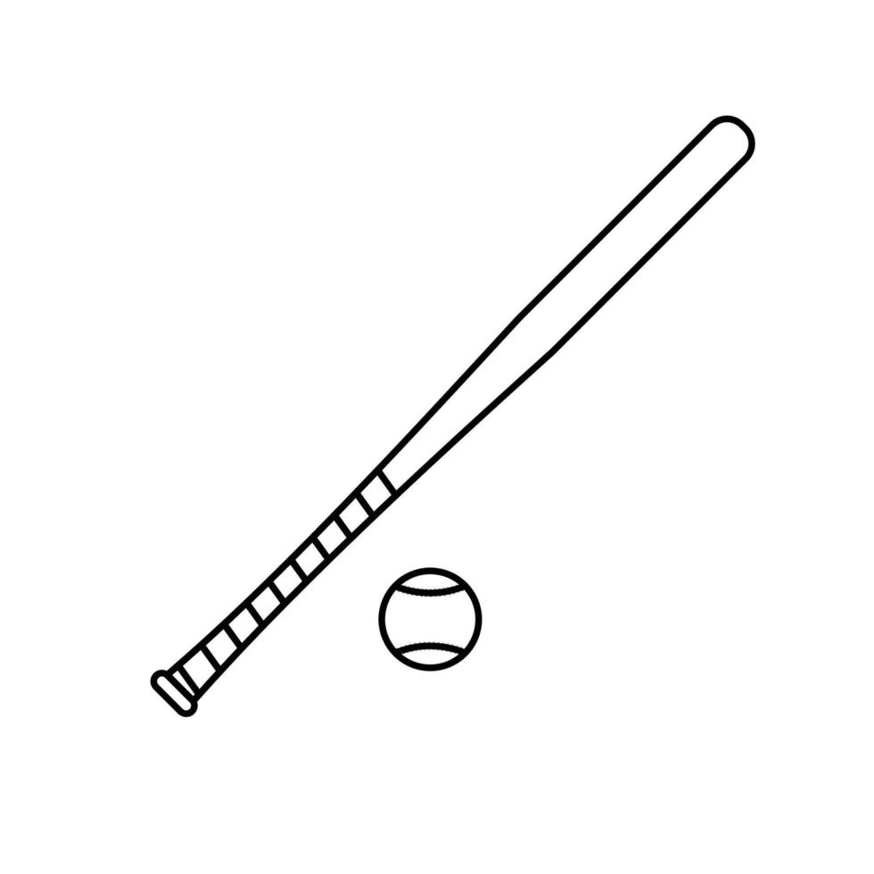 Baseball Bat and Ball Outline Icon Illustration on White Background vector