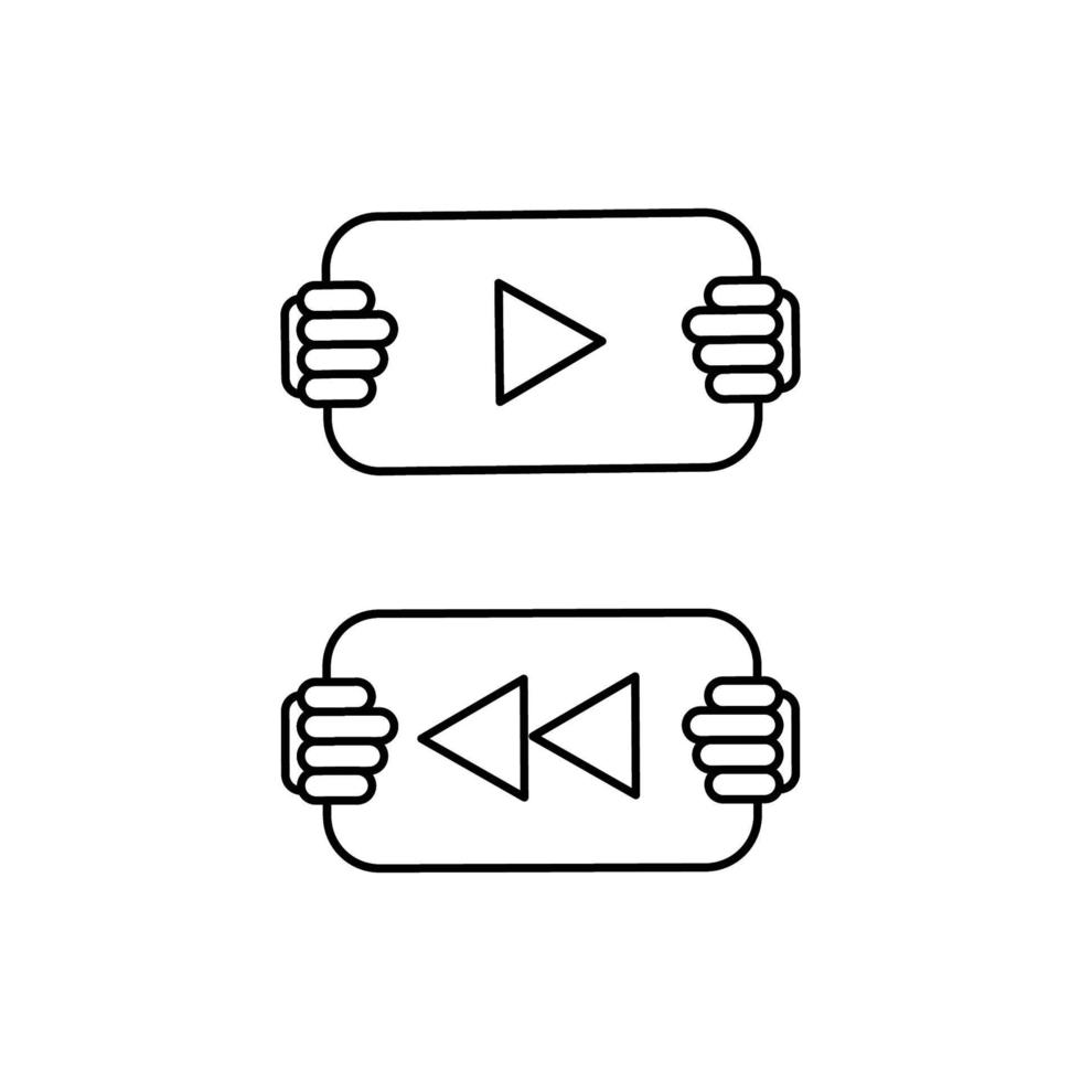 Hand Holding Play and Rewind Button Outline Icon Illustration on White Background vector