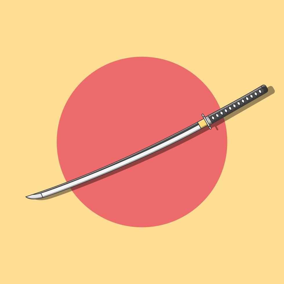 Ilustración de vector de espada katana. arma japonesa. samurai. estilo de dibujos animados planos adecuados para icono, página de inicio web, pancarta, volante, pegatina, tarjeta, fondo, camiseta, imágenes prediseñadas