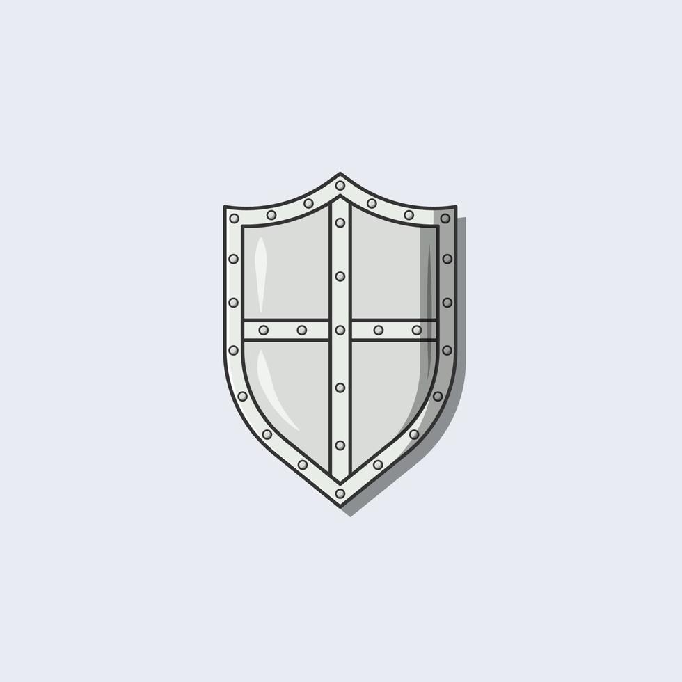 Ilustración de vector de escudo medieval. diseño de escudo elemento de protección. estilo de dibujos animados planos adecuados para icono, página de inicio web, pancarta, volante, pegatina, tarjeta, fondo, camiseta, imágenes prediseñadas