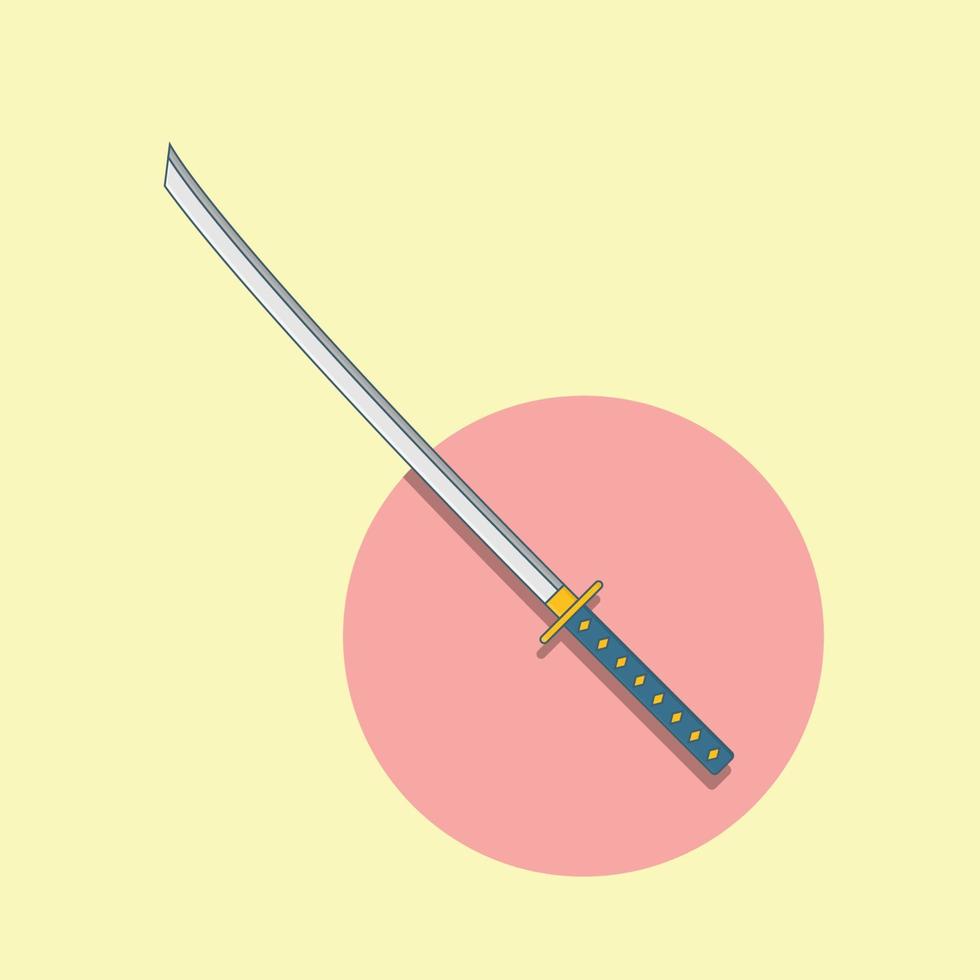 Ilustración de vector de espada katana. arma japonesa. samurai. estilo de dibujos animados planos adecuados para icono, página de inicio web, pancarta, volante, pegatina, tarjeta, fondo, camiseta, imágenes prediseñadas