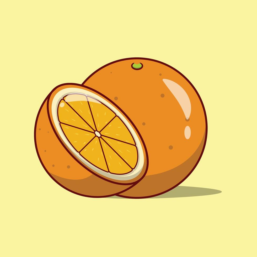 Whole and Half Orange Vector Illustration. Fruit Illustration. Sweet and Sour. Flat Cartoon Style Suitable for Icon, Web Landing Page, Banner, Flyer, Sticker, Card, Background, T-Shirt, Clip-art