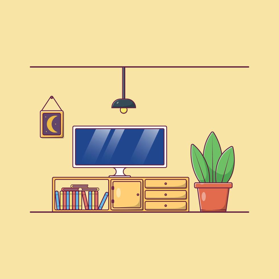 Living Room Vector Illustration. Interior Design. Cozy Place. Flat Cartoon Style Suitable for Icon, Web Landing Page, Banner, Flyer, Sticker, Card, Background, T-Shirt, Clip-art