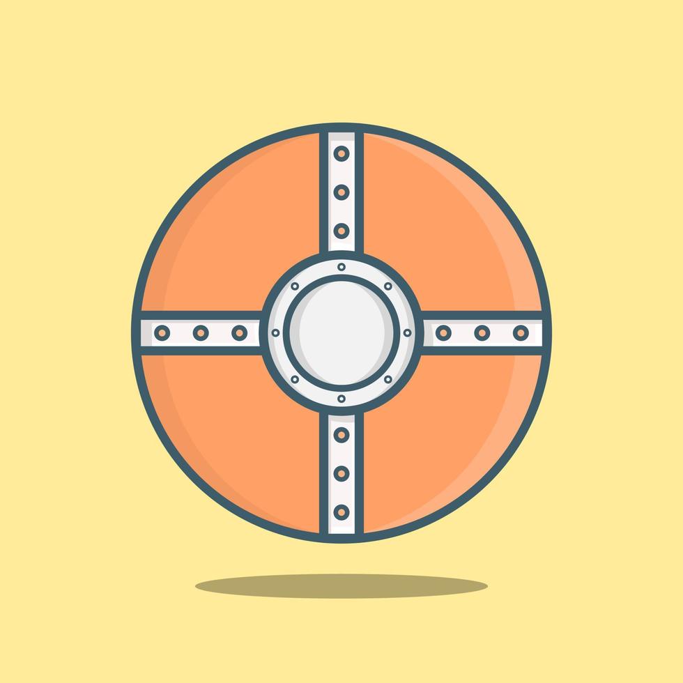 Medieval Round Shield Vector Illustration. Shield Design. Protection Item. Flat Cartoon Style Suitable for Icon, Web Landing Page, Banner, Flyer, Sticker, Card, Background, T-Shirt, Clip-art