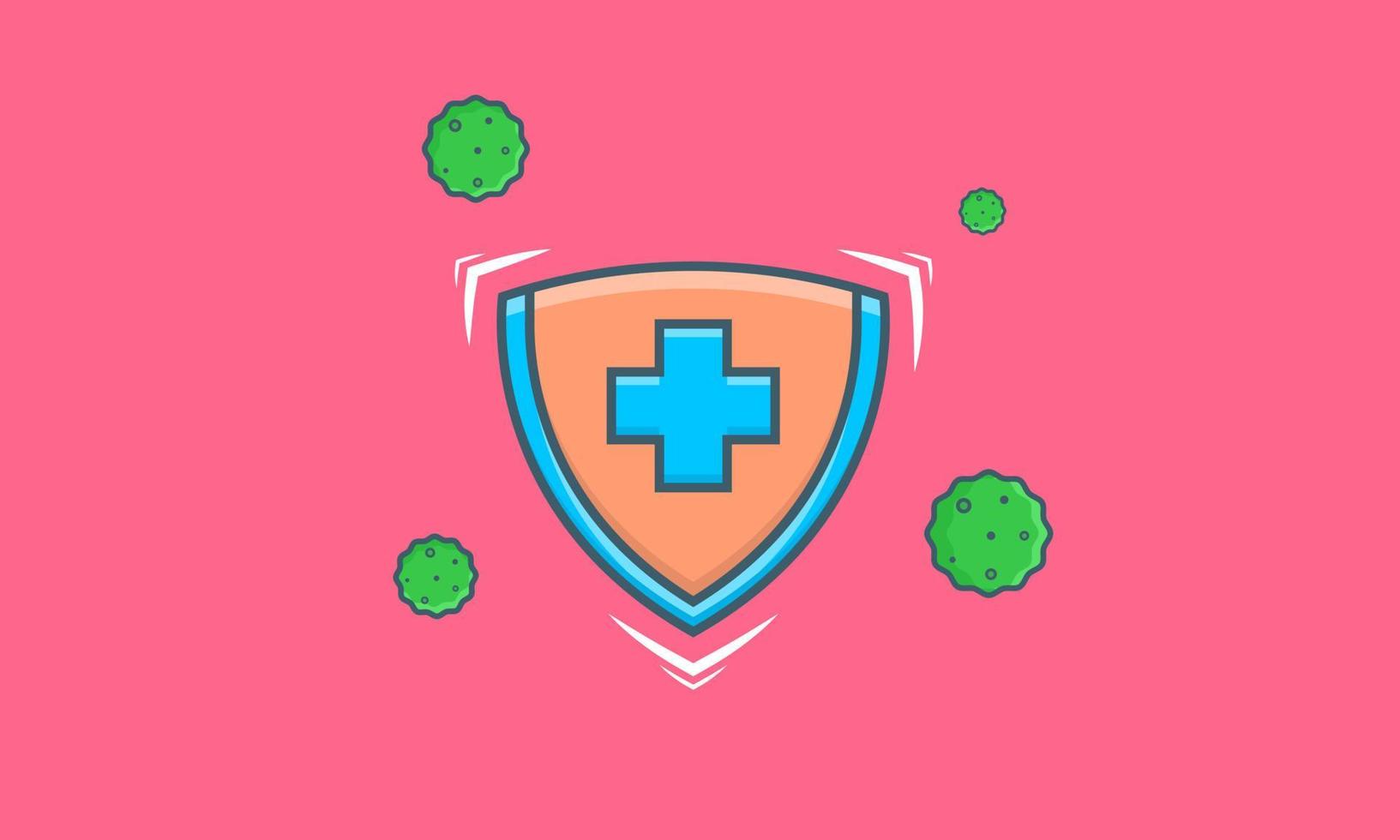 Shield Protect From Viruses Vector Illustration. Shield Design. Protection Symbol. Flat Cartoon Style Suitable for Icon, Web Landing Page, Banner, Flyer, Sticker, Card, Background, T-Shirt, Clip-art