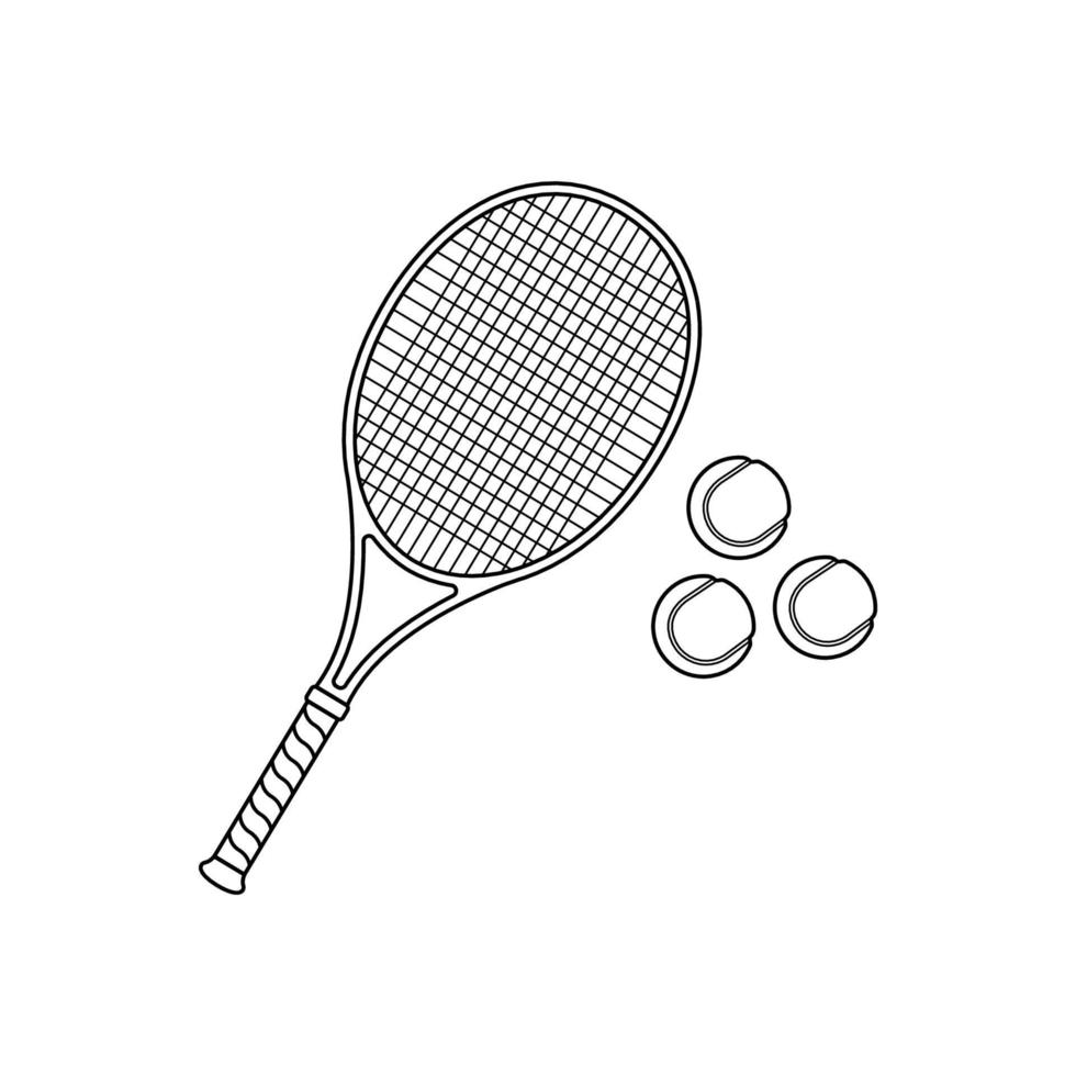 Tennis Racket and Ball Outline Icon Illustration on White Background vector