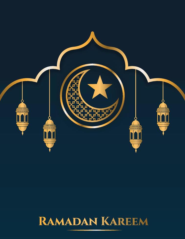 Ramadan sale vertical banner with gold crescent moon, star and lantern element suitable for social media promotion and marketing post template vector