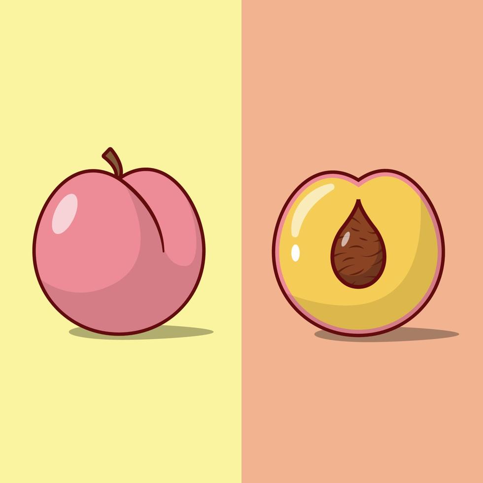 Peach Vector Illustration. Fruit Illustration. Whole and Half. Flat Cartoon Style Suitable for Icon, Web Landing Page, Banner, Flyer, Sticker, Card, Background, T-Shirt, Clip-art