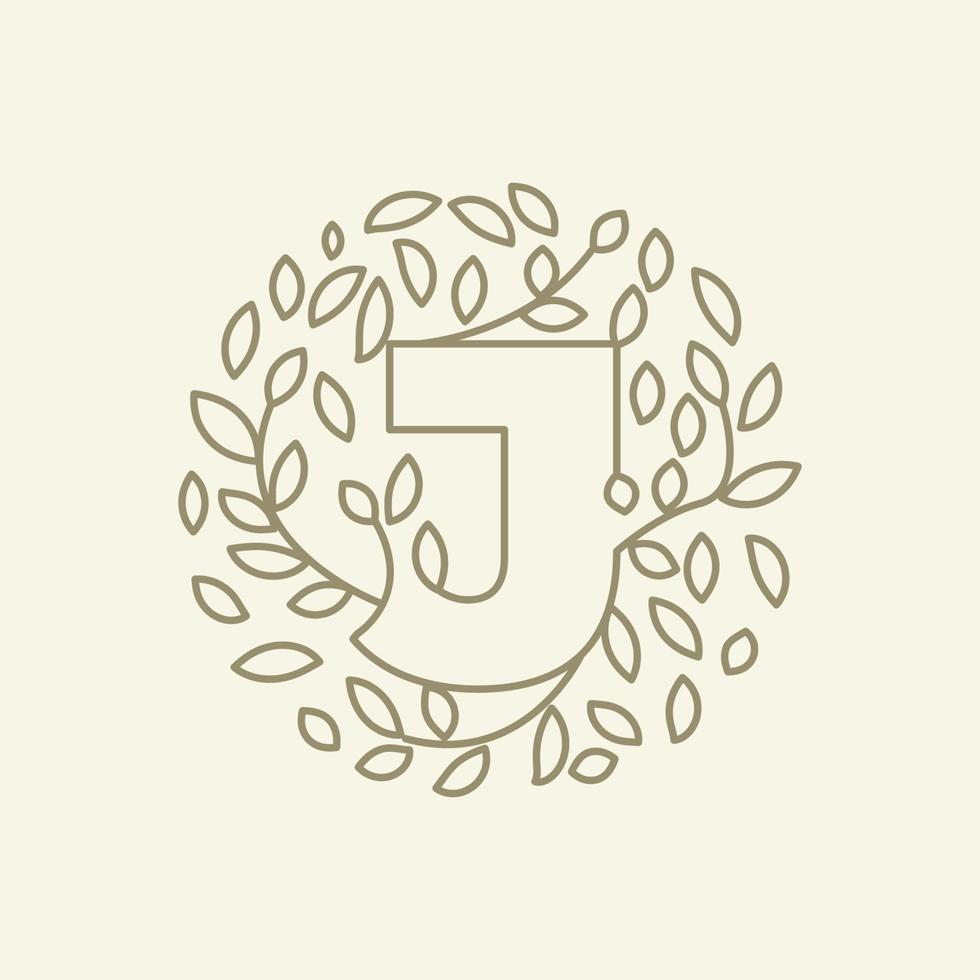 initial J or letter J with leaf  ornament on circle luxury modern logo vector icon illustration design