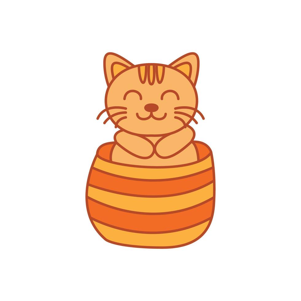 cat or kitty or kitten or pet hiding cute cartoon logo icon illustration vector