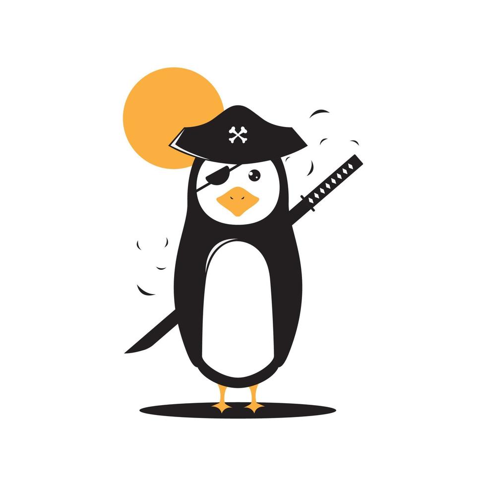 lindo pingüino pirata diseño de logotipo gráfico vectorial símbolo icono signo ilustración idea creativa vector