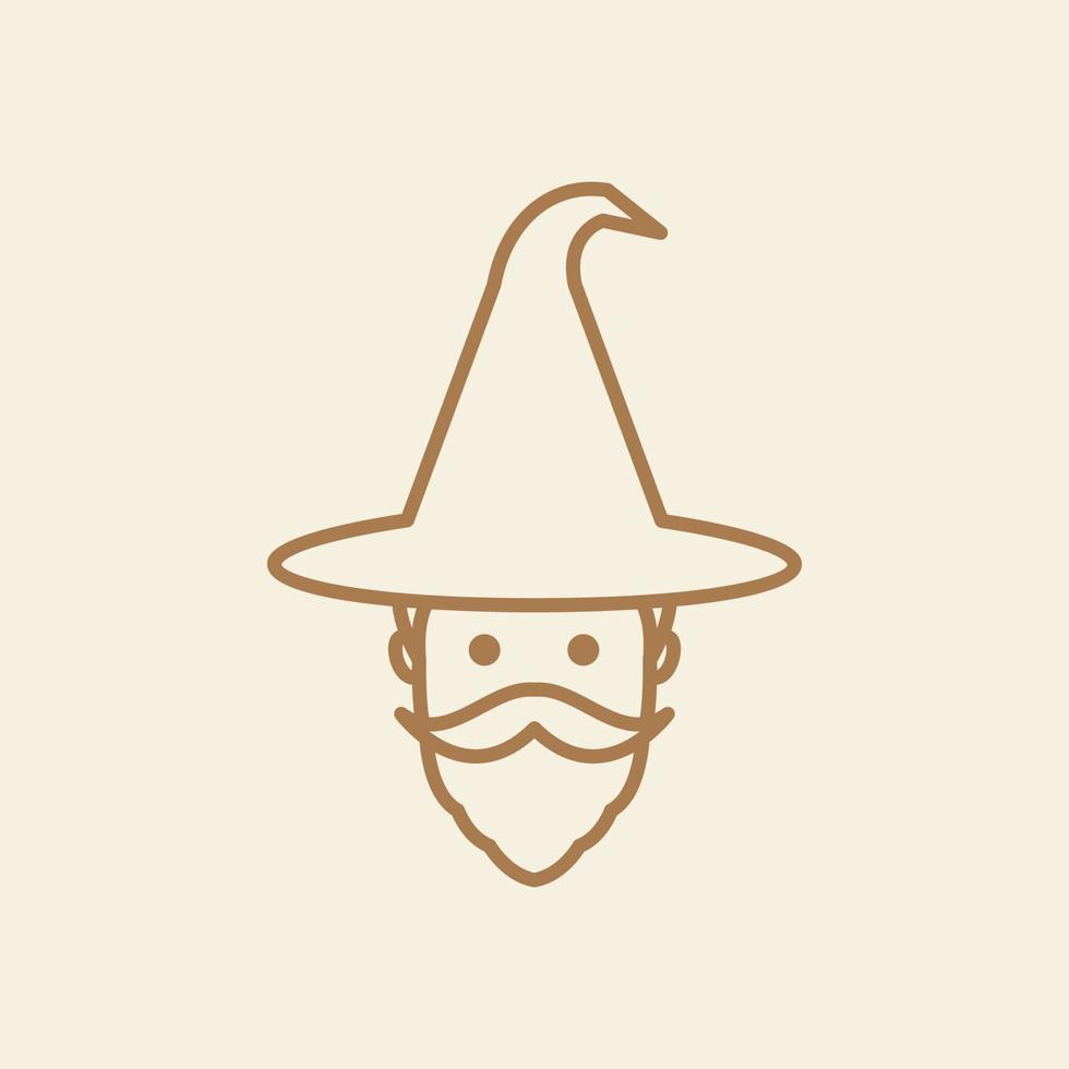 old man magician with beard line logo symbol icon vector graphic design