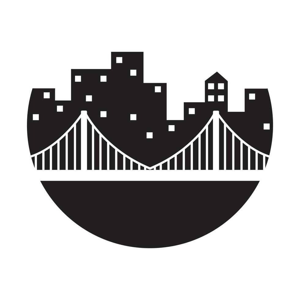 puente nocturno con vista de ciudades símbolo de logotipo icono vector diseño gráfico ilustración idea creativa