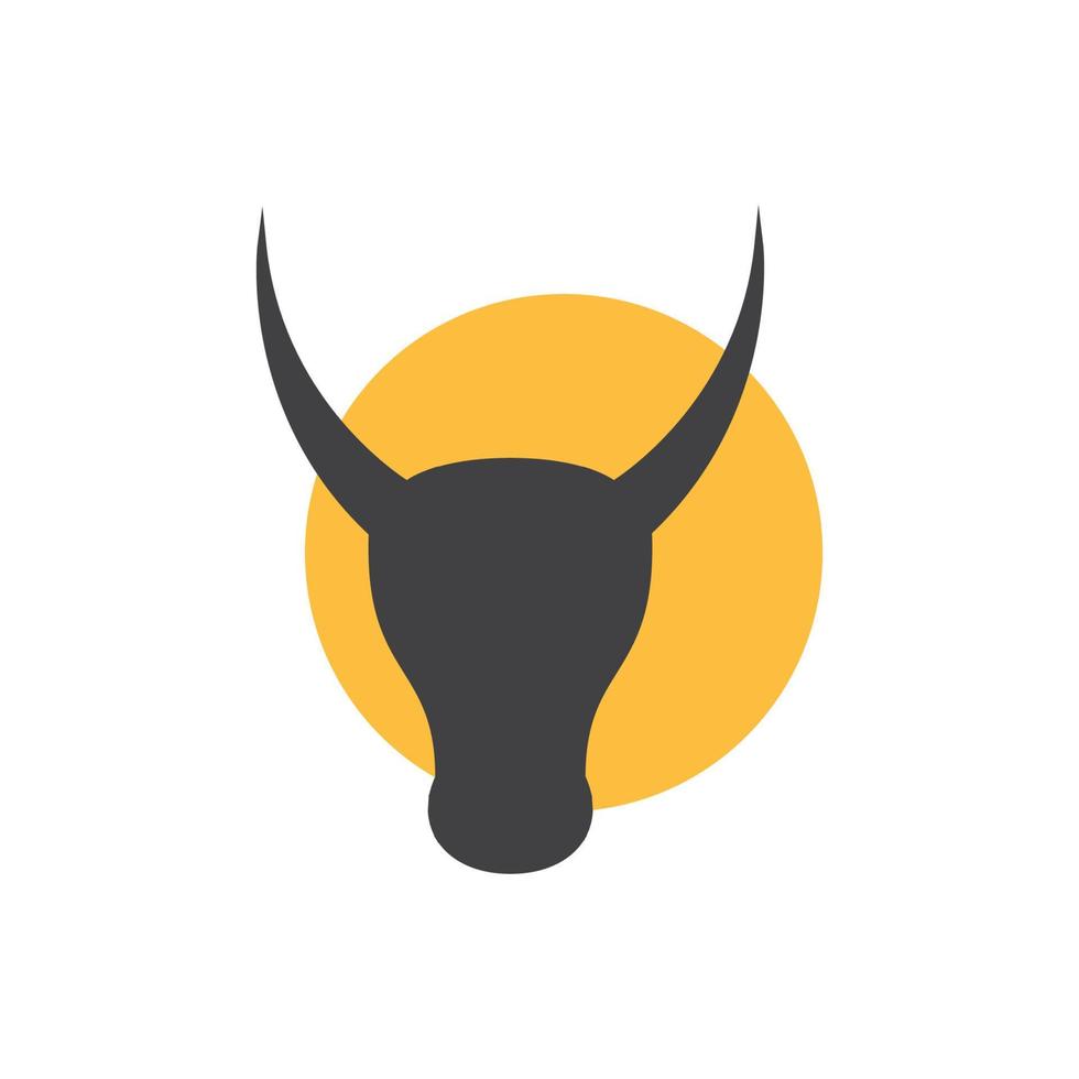 cabeza de vaca o toro o bisonte con ilustración de diseño gráfico vectorial del icono del símbolo del logotipo de la puesta del sol vector