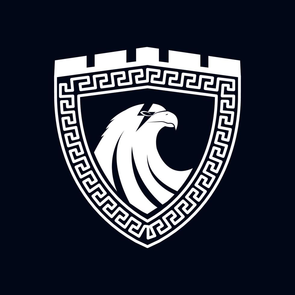 cabeza de águila en escudo diseño de logotipo de ornamento antiguo vector