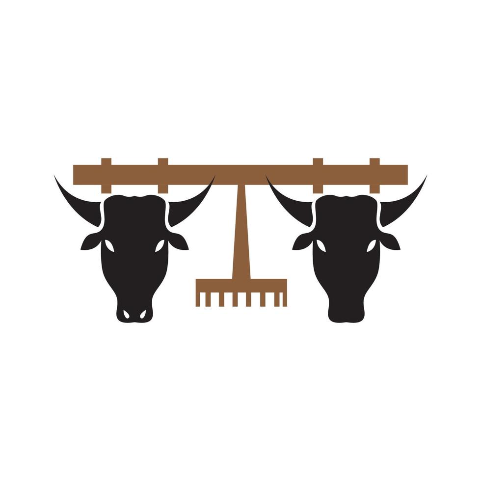 traditional plowing with cows logo design vector graphic symbol icon sign illustration creative idea