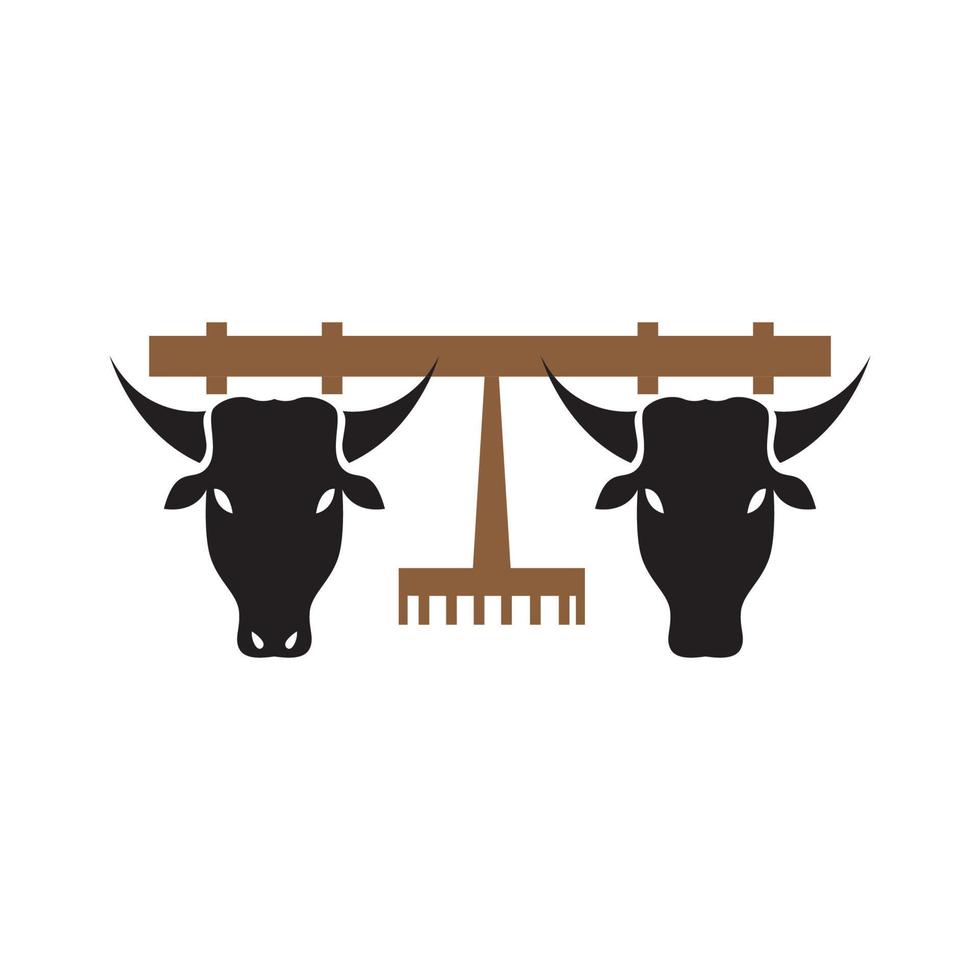 arado tradicional con diseño de logotipo de vacas símbolo gráfico vectorial icono signo ilustración idea creativa vector