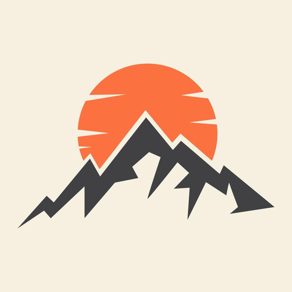 montaña simple vintage con ilustración de diseño gráfico vectorial de icono de símbolo de logotipo de puesta de sol vector