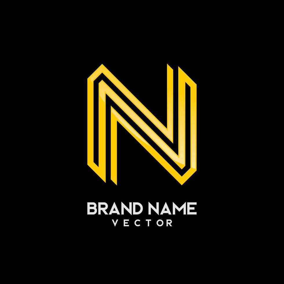 letra n en plantilla de logotipo de arte de línea dorada vector