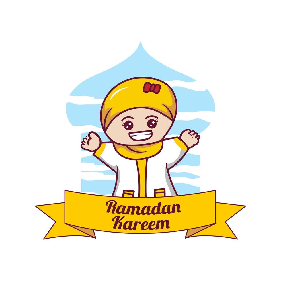 ramadan kareem with muslim girl vector
