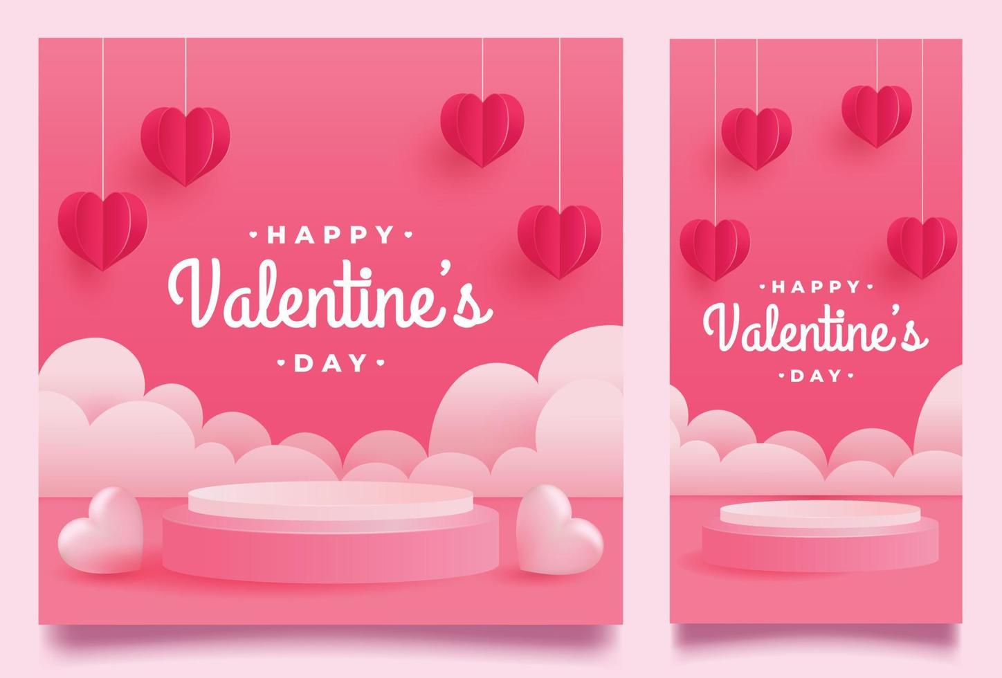 feliz día de san valentín con podio y san valentín romántico decorado o plantilla de fondo de elementos vector