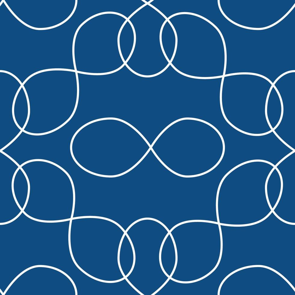 Simple seamless abstract vector pattern of white lines-infinity signs on a classic blue background. Modern design for paper, fabric, packaging, Wallpaper.