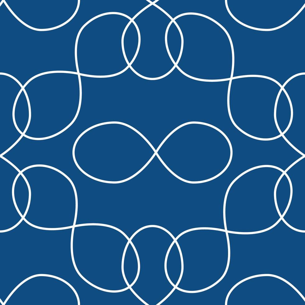 simple patrón vectorial abstracto sin fisuras de líneas blancas-signos infinitos sobre un fondo azul clásico. diseño moderno para papel, tela, embalaje, papel pintado. vector