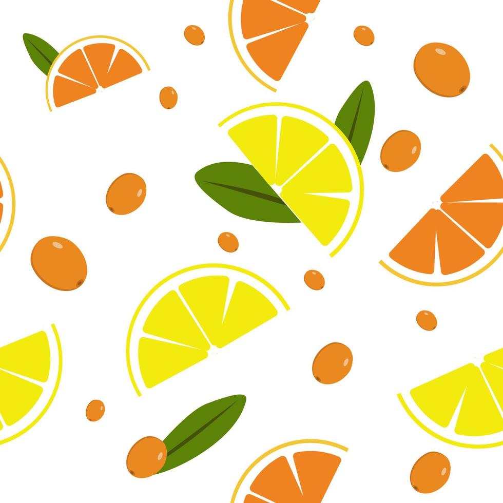 Oranges and lemons flat seamless vector pattern. Bright juicy fruit background for packaging, wallpapers, your design.