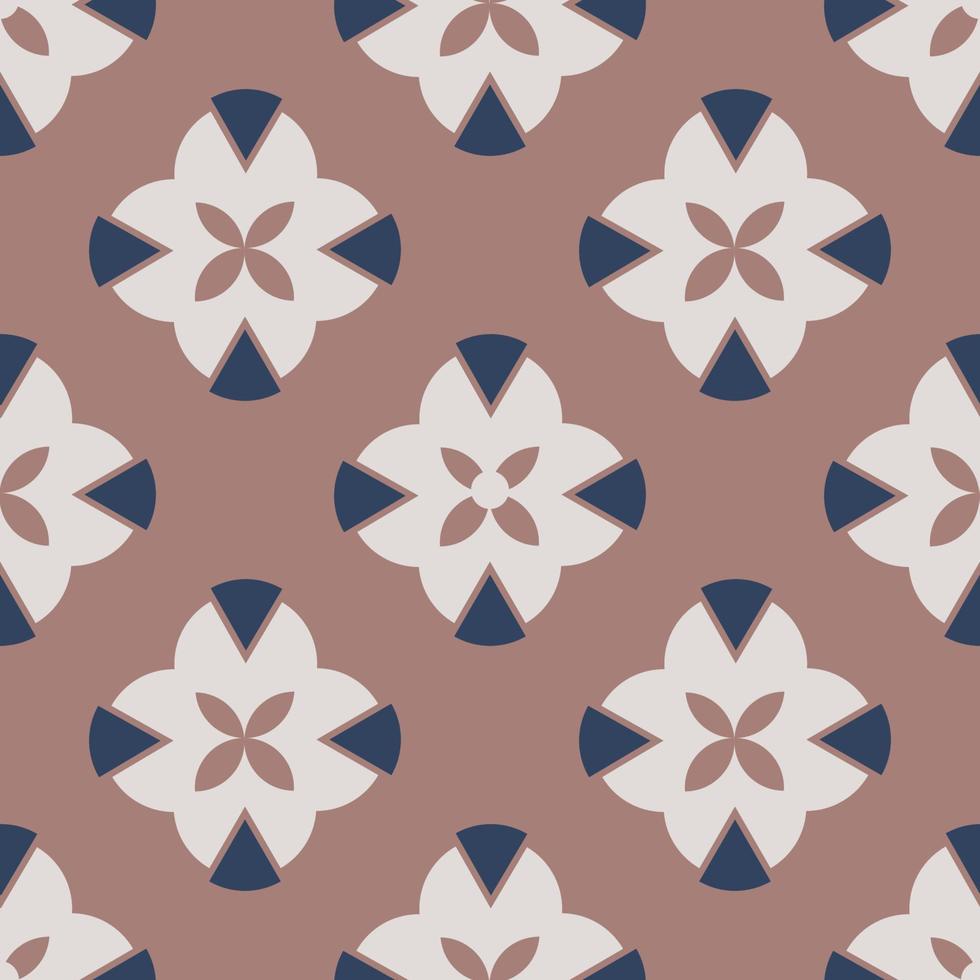 patrón geométrico vintage sin costuras con motivos florales. fondo decorativo con flores blancas sobre un fondo rosa. fondo vectorial para textiles, papel tapiz y su diseño. vector