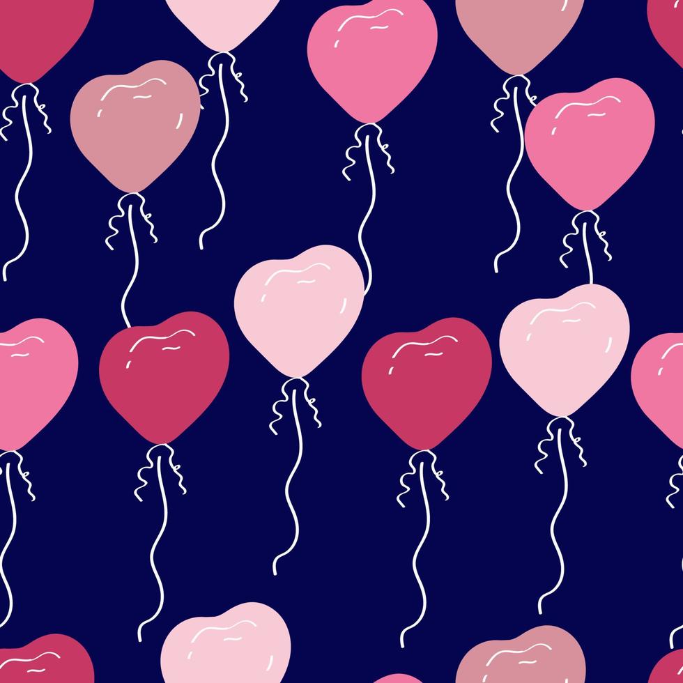 Valentines Day doodle seamless pattern. Romantic hand-drawn blue background with lovebirds and heart. Ideal for wrapping paper, textiles, wallpaper, wedding design. Vector illustration.