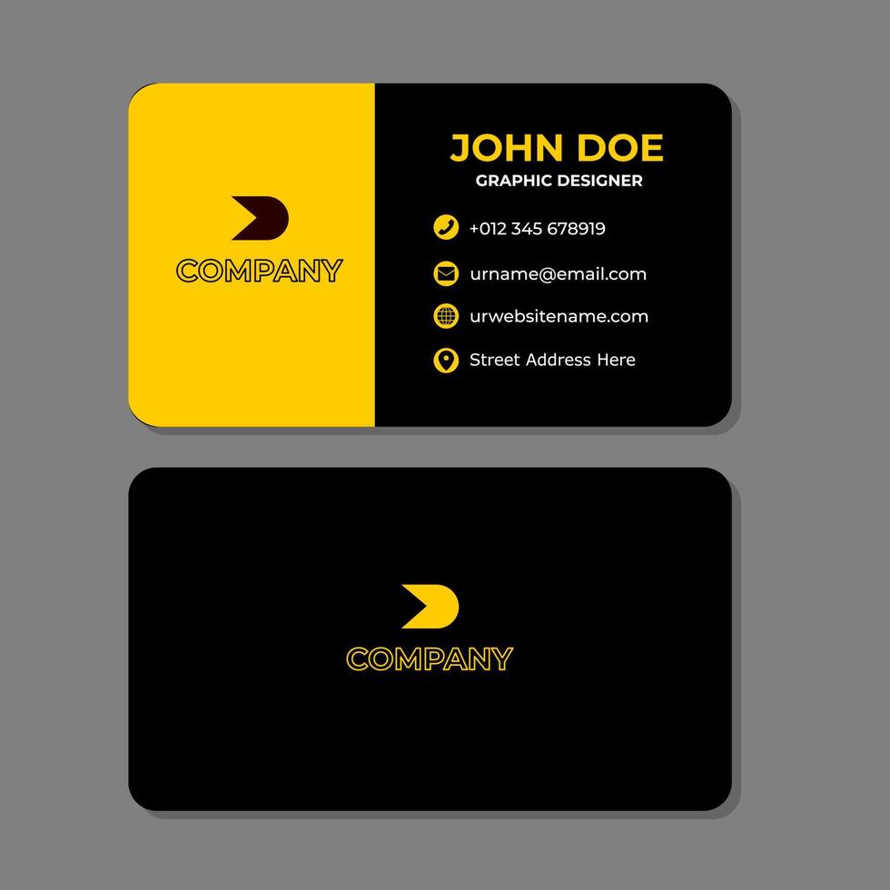 Yellow business card flat design template vector