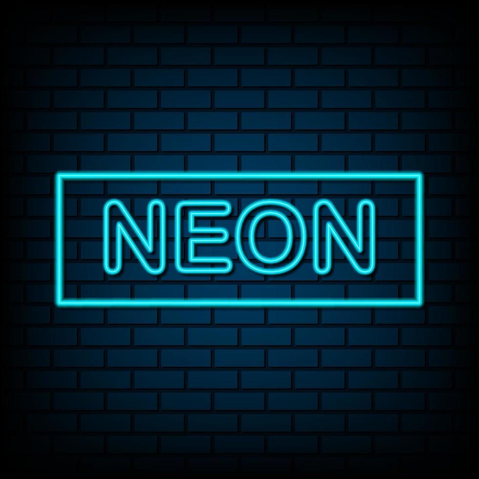 Neon sign of frame on brick wall background, vector illustration