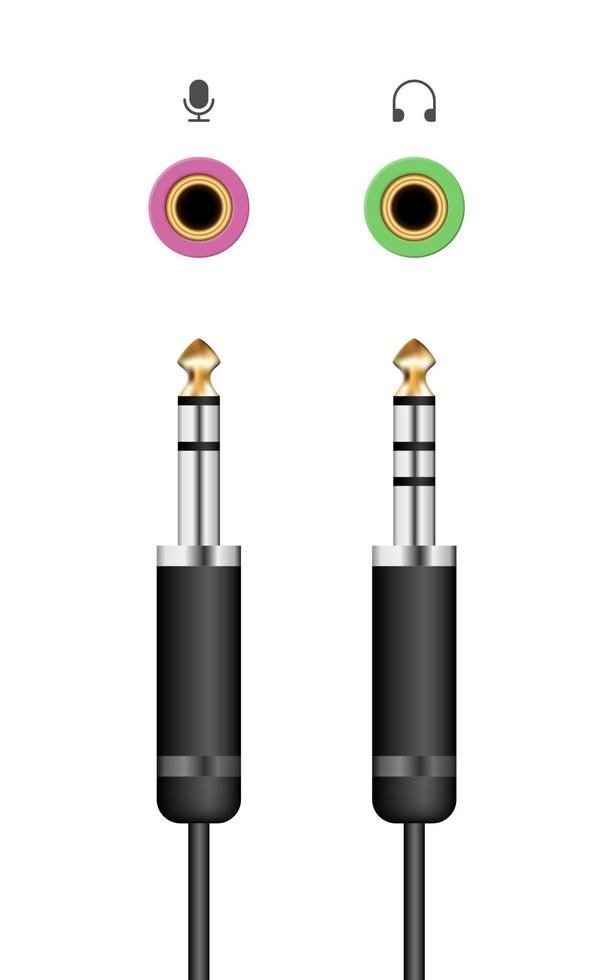 cable jack de audio con micrófono y toma de auriculares, ilustración vectorial vector