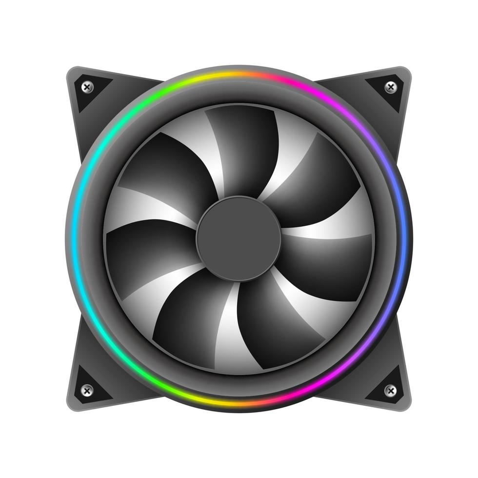 Computer fan with RGB light isolated on white background, vector illustration