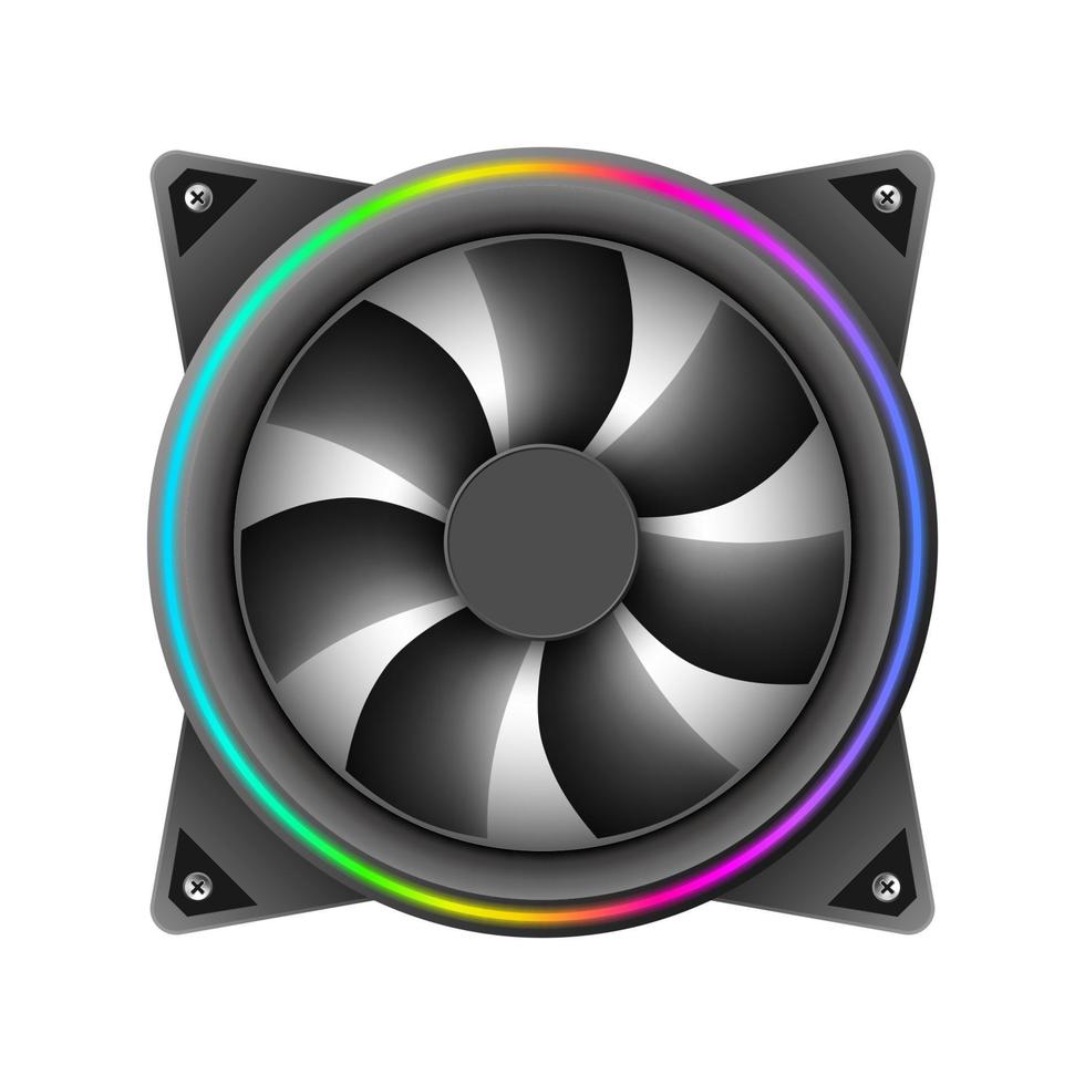 Computer fan with RGB light isolated on white background, vector illustration