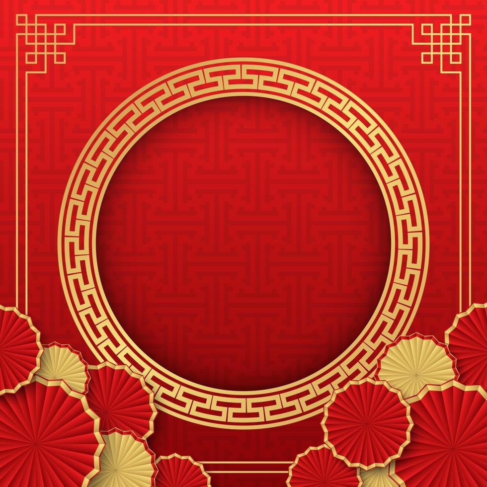Fondo chino, fondo rojo festivo clásico decorativo y marco dorado, ilustración vectorial vector