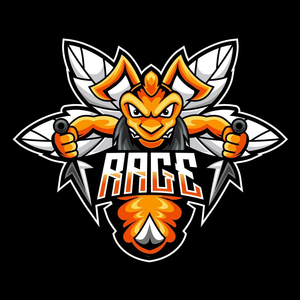 abeja enojado traer kunai mascota esport logo vector