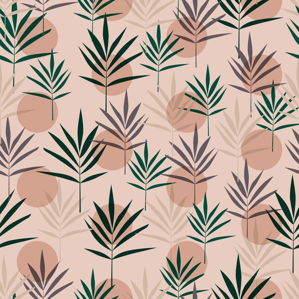 Seamless tropical coconut palm leaves pattern on beige background. Vector flat style