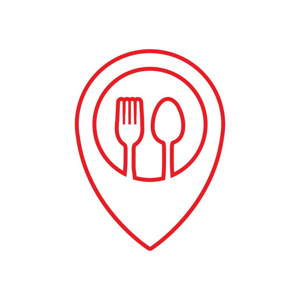 ubicación de mapas de clavijas con tenedor y cuchara comida o icono del logotipo del restaurante vector