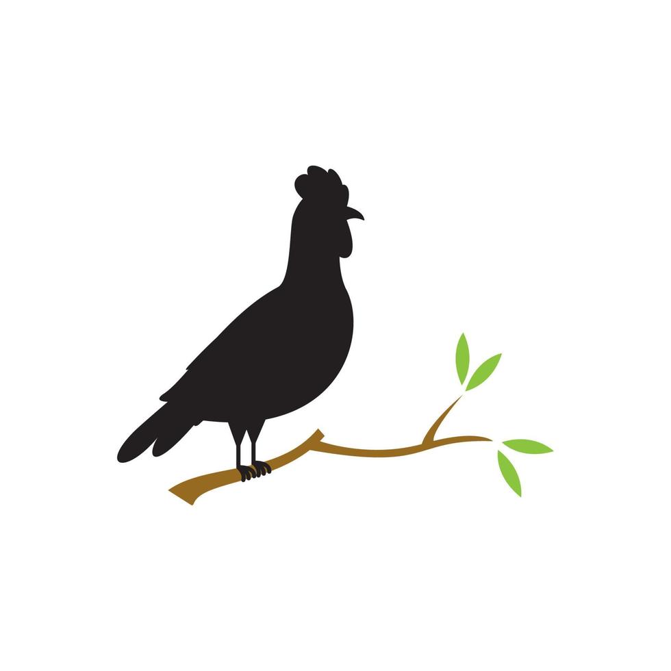 gallo de silueta con diseño de logotipo de árbol vector