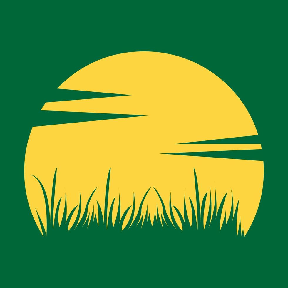hierba verde con círculo puesta de sol diseño de logotipo vector gráfico símbolo icono signo ilustración idea creativa