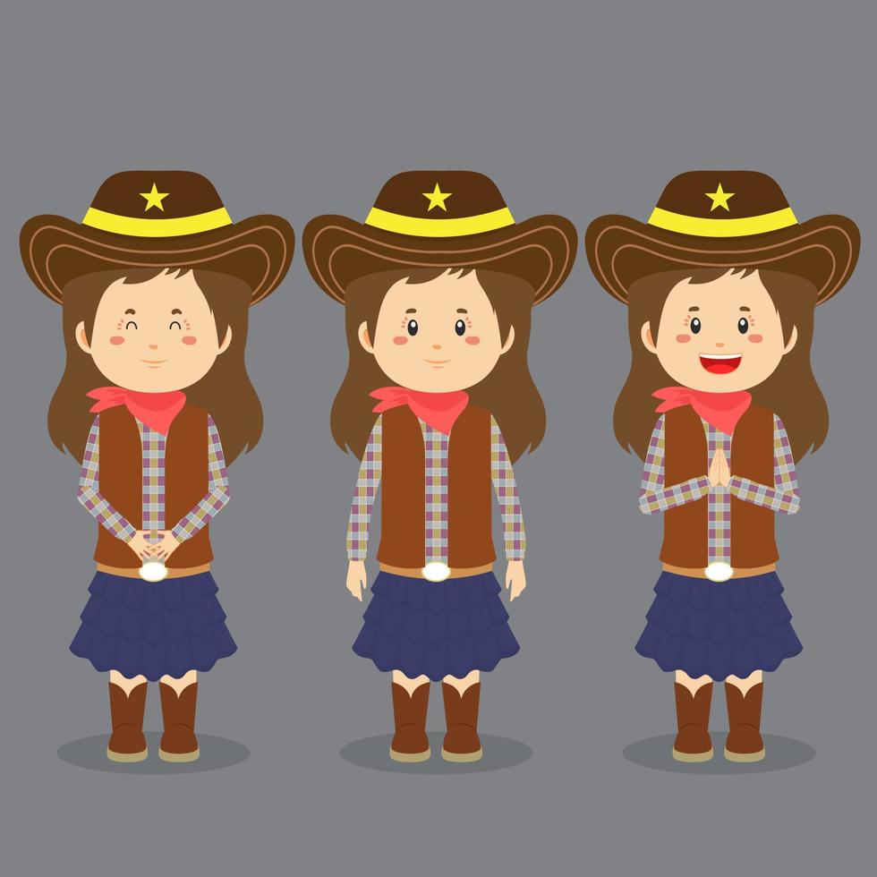 personaje de vaquero con varias expresiones vector