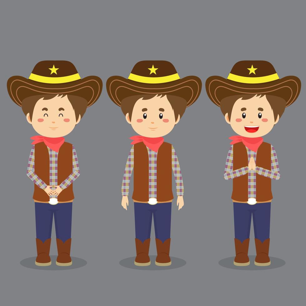 Cowboy Character with Various Expression vector