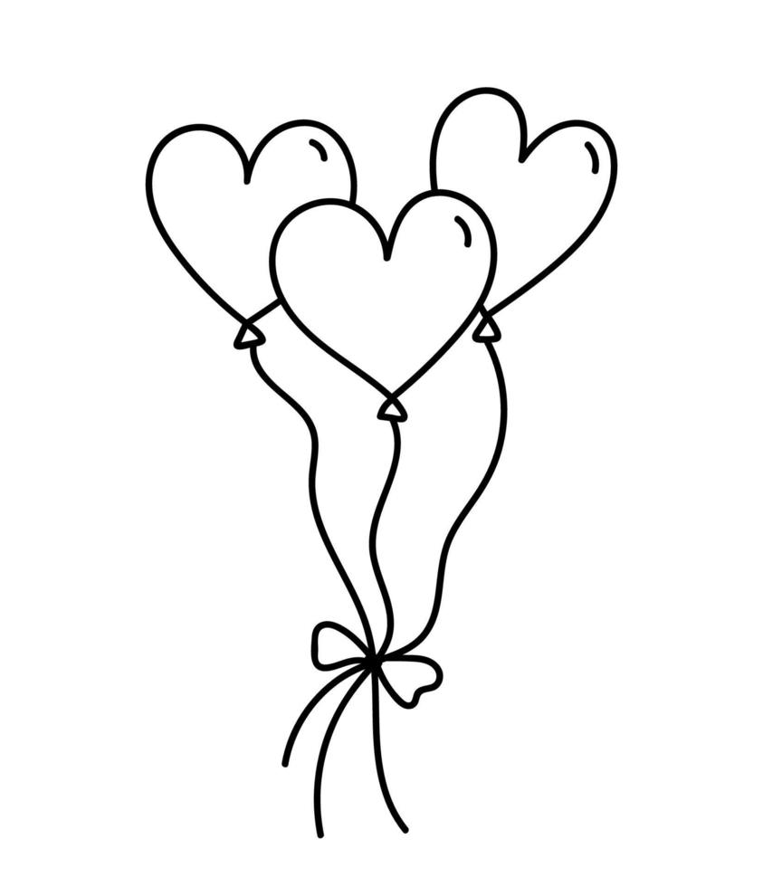 lindos globos en forma de corazón aislados sobre fondo blanco. ilustración vectorial dibujada a mano en estilo garabato. perfecto para diseños de san valentín, tarjetas, decoraciones, logo. vector